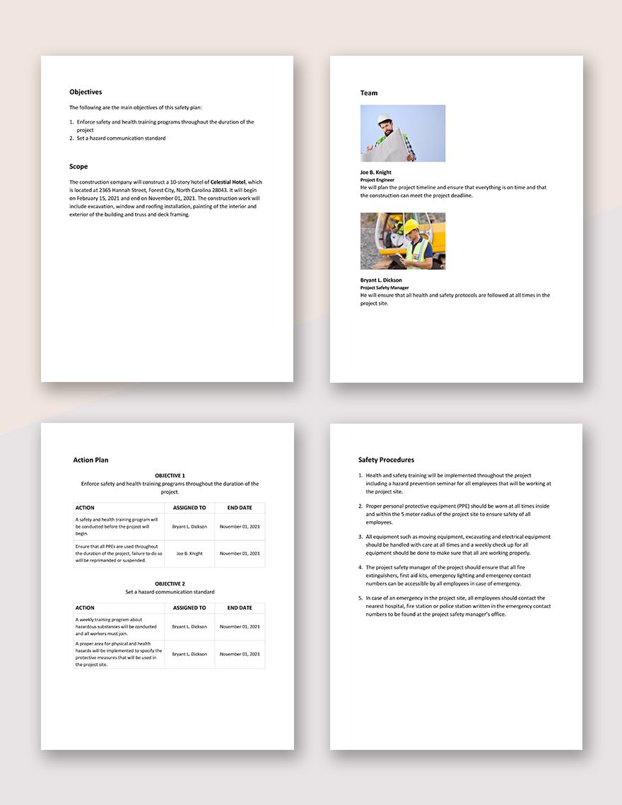 Site Specific Health and Safety Plan Template