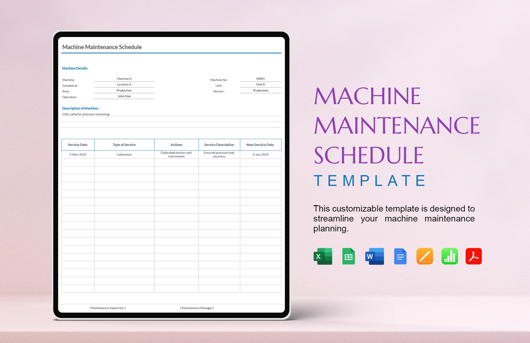 Machine Maintenance Schedule Template