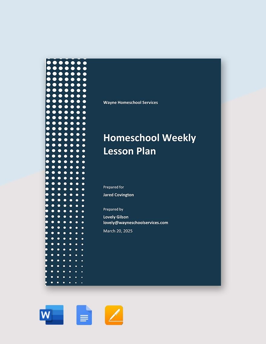 Homeschool Weekly Lesson Plan Template