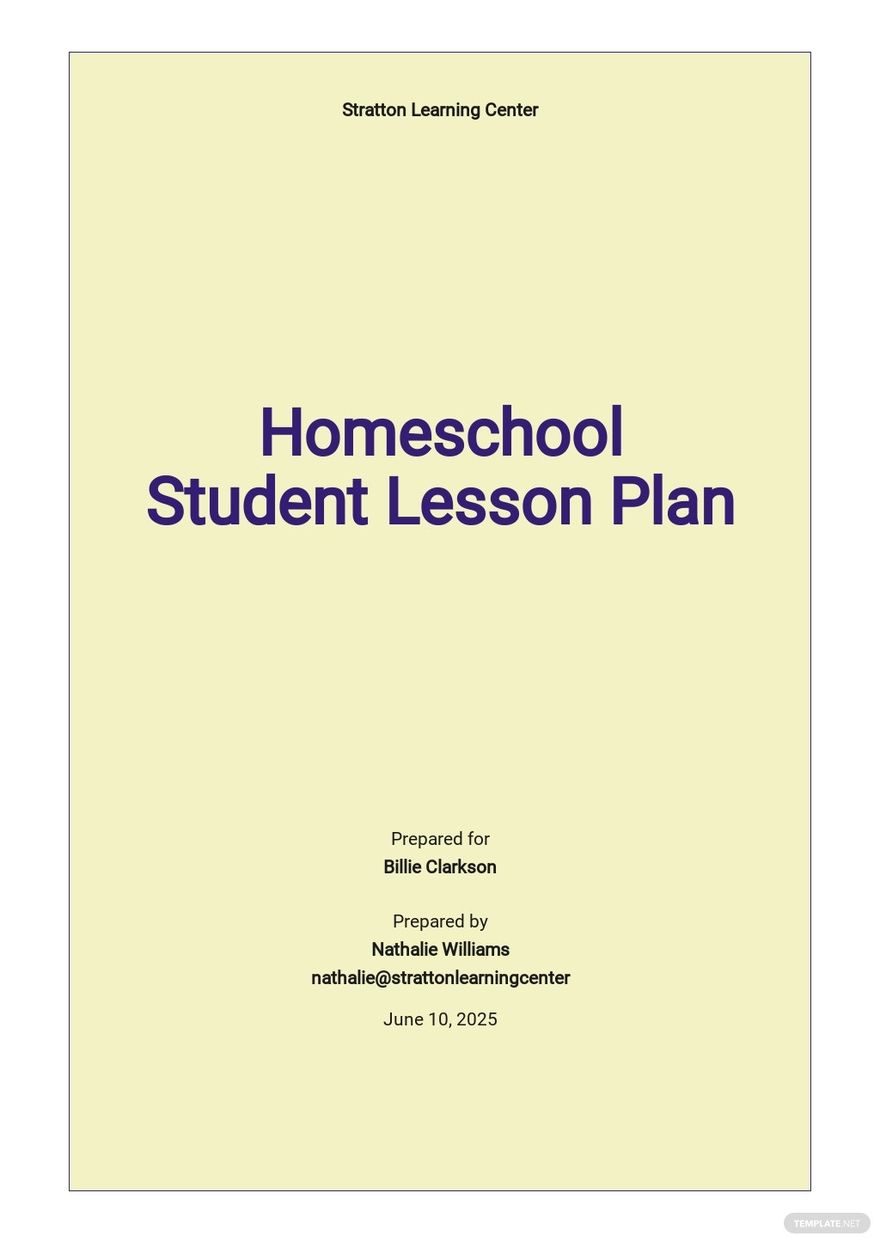 Homeschool Student Lesson Plan Template