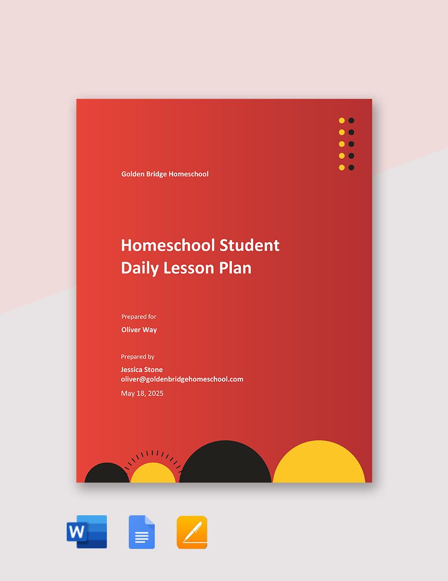Homeschool Daily Student Lesson Plan Template