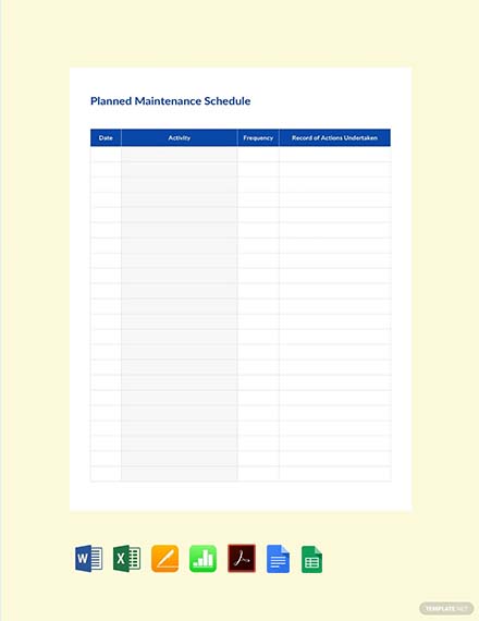 Machine Maintenance Schedule Template - PDF | Word | Excel | Apple ...