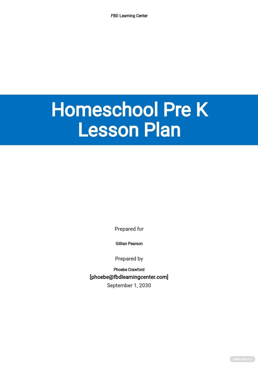 Homeschool Pre K Lesson Plan Template Google Docs, Word, Apple Pages