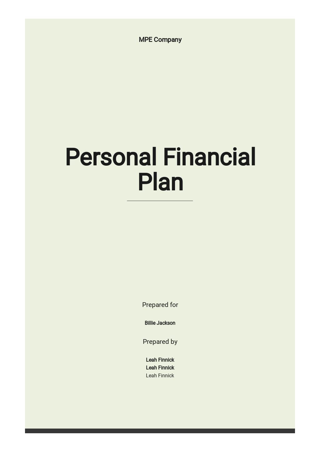 Simple Personal Financial Plan Template