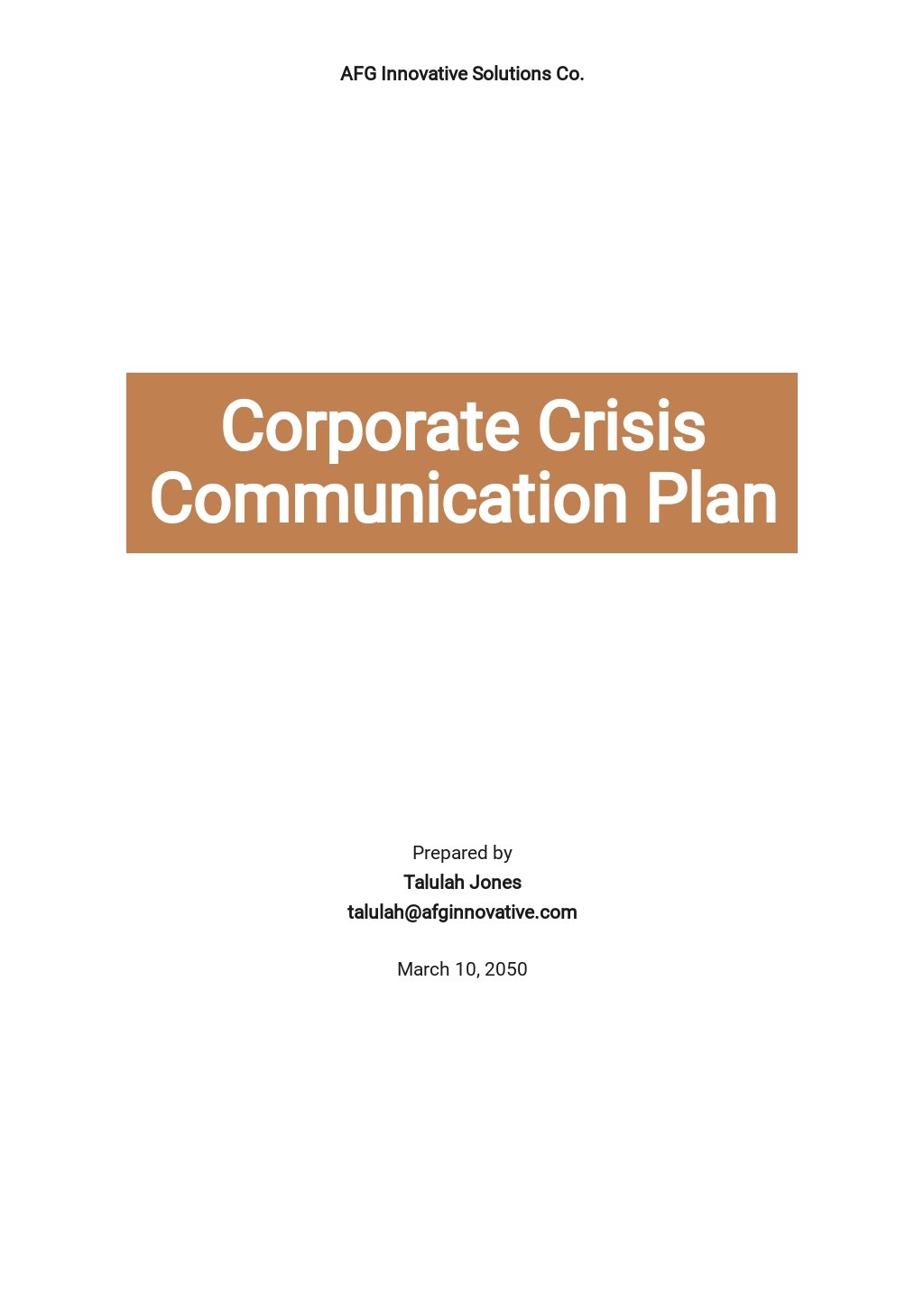 Corporate Crisis Communication Plan Template