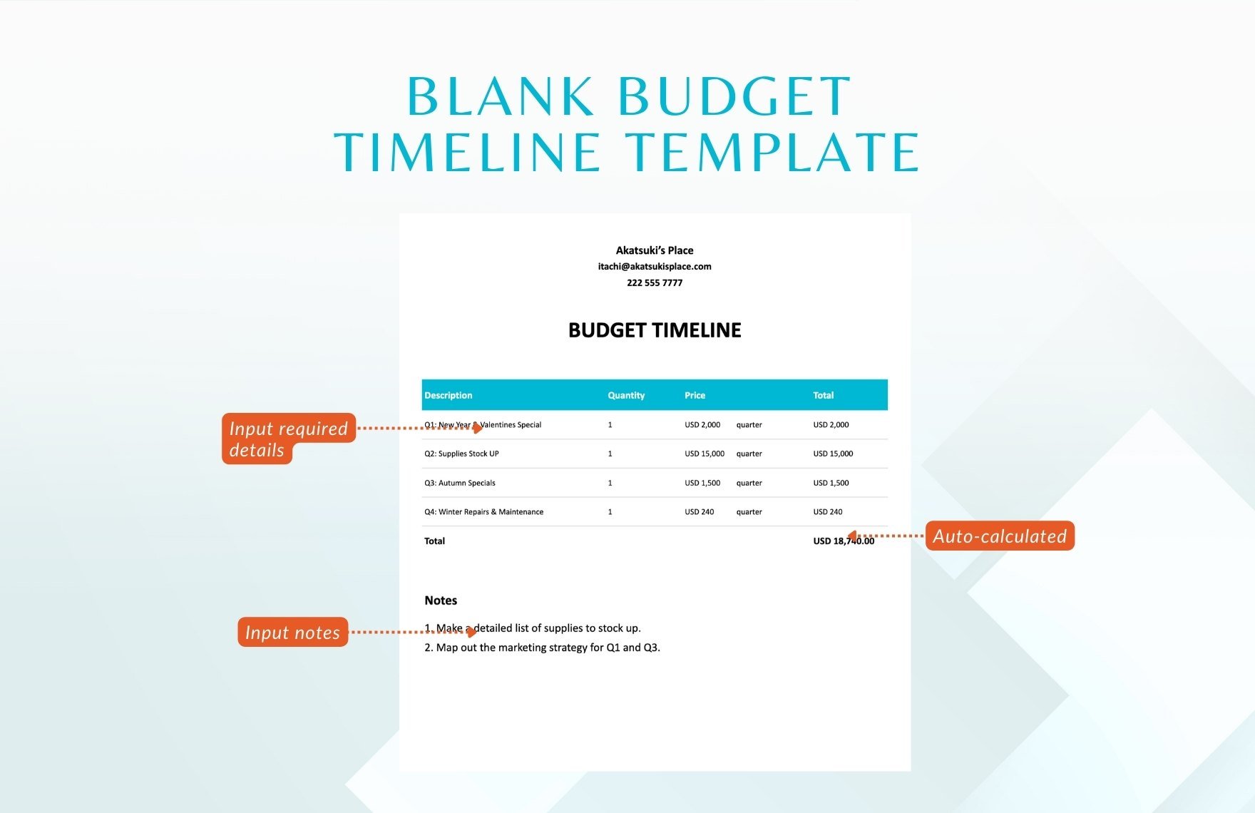 Blank Budget Timeline Template