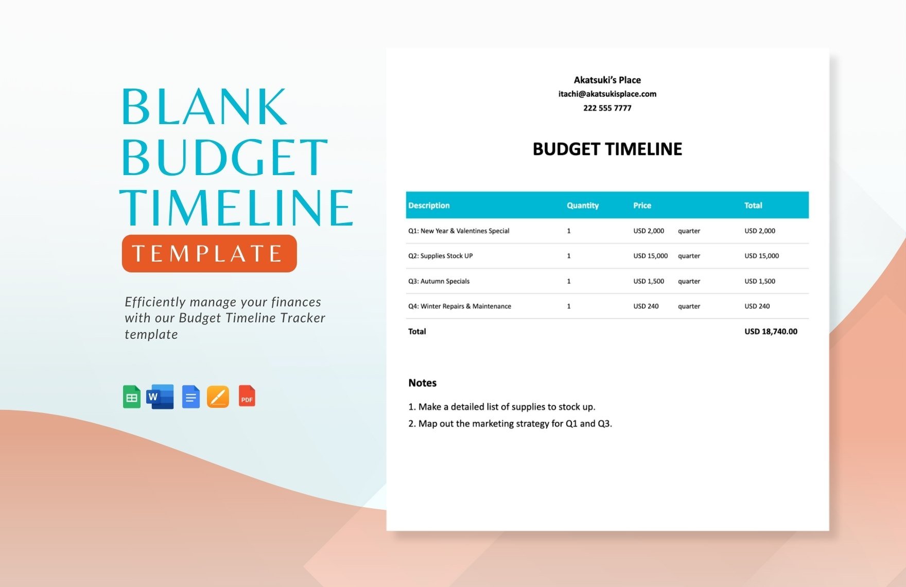 Free Blank Budget Timeline Template in Word, Google Docs, PDF, Google Sheets, Apple Pages