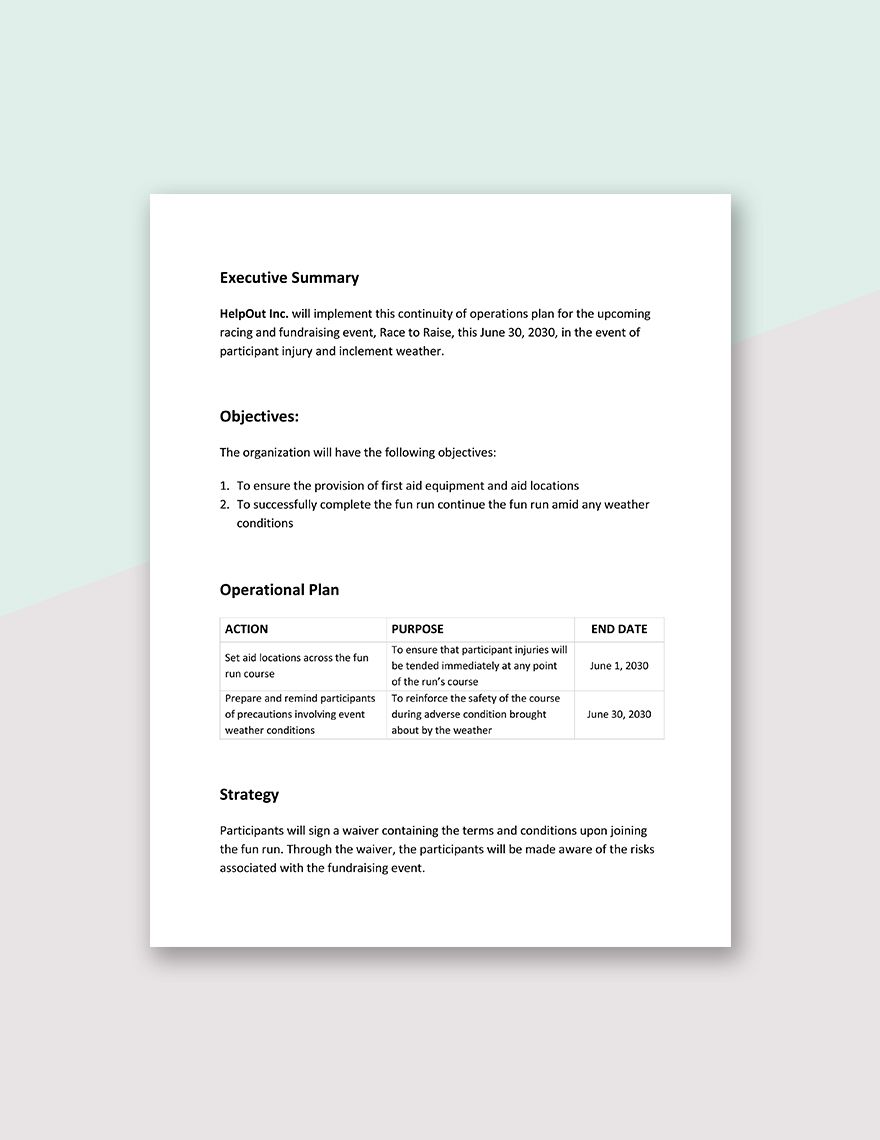 Continuity of Operations Plan for Nonprofits Template