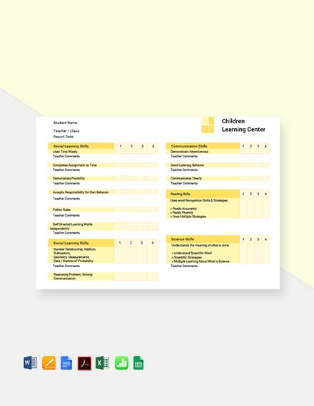 School Report Card Template - Illustrator, Excel, Word, Apple Numbers, Apple Pages, PDF, Publisher