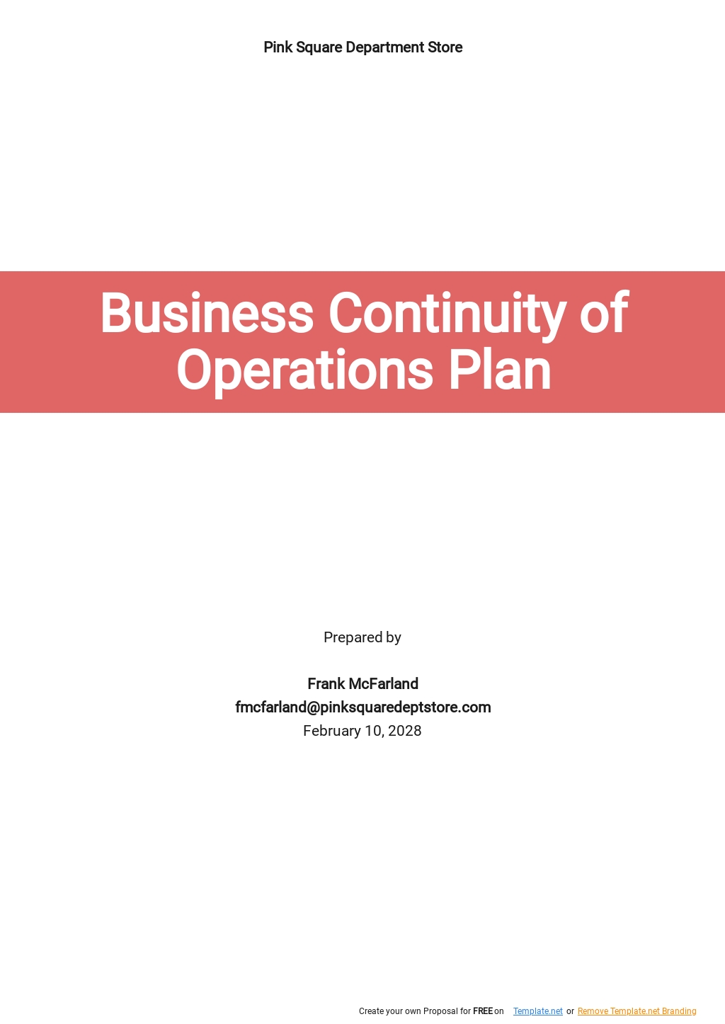 Business Continuity of Operations Plan Template