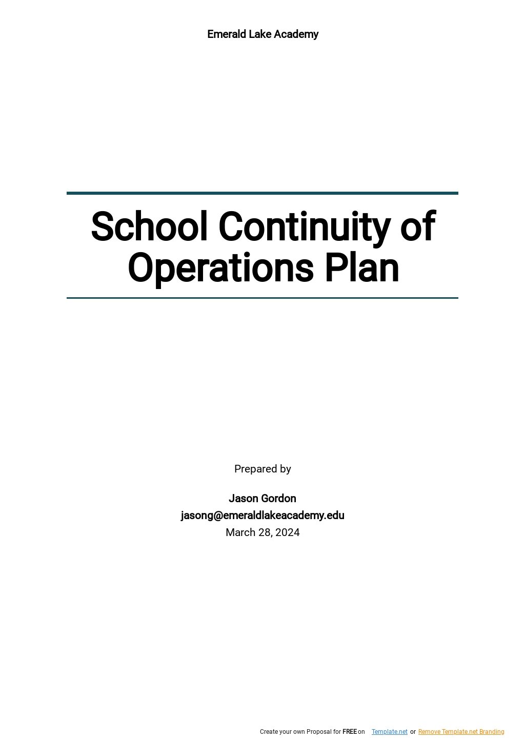School Continuity of Operations Plan Template