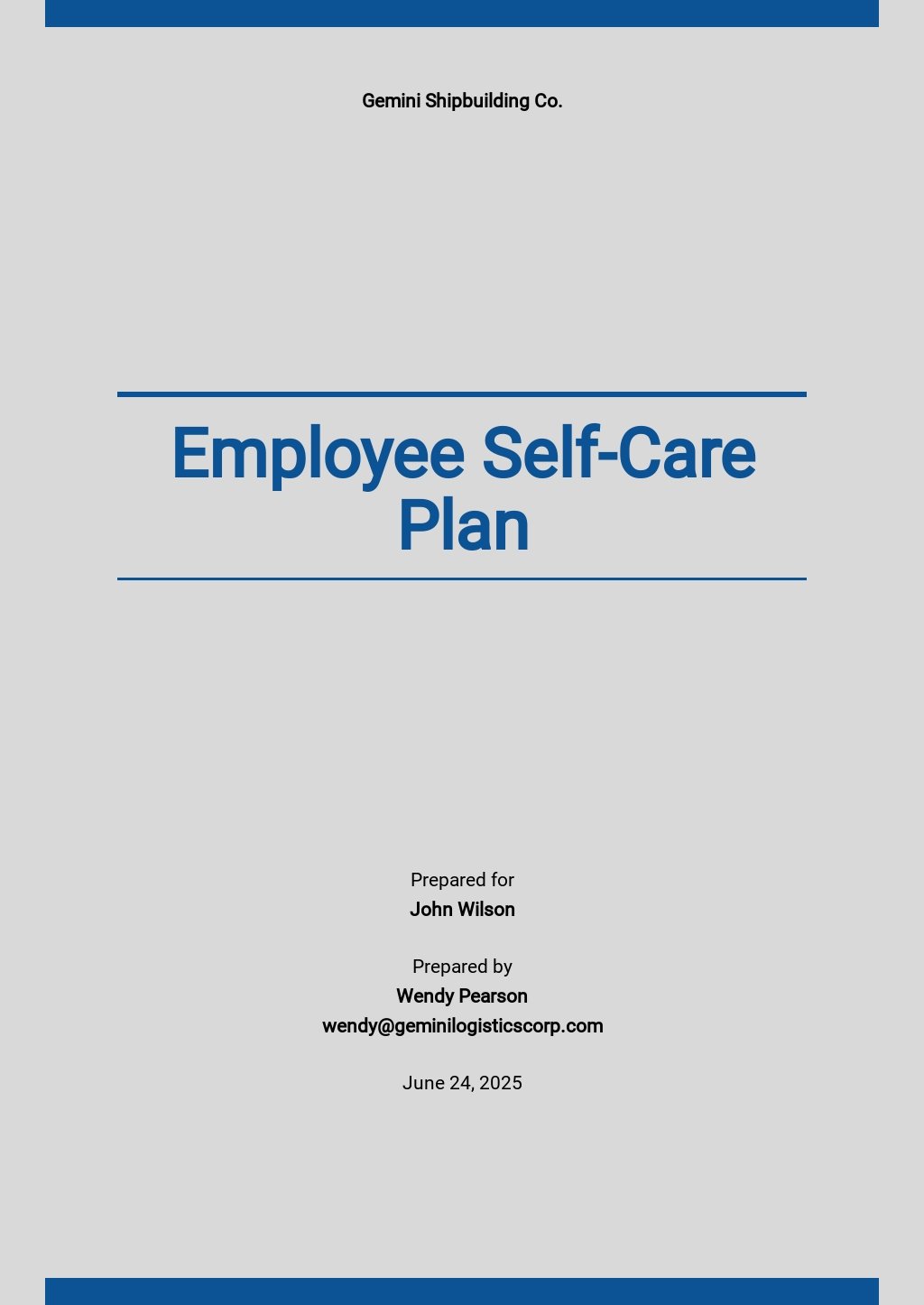 Employee Self Care Plan Template