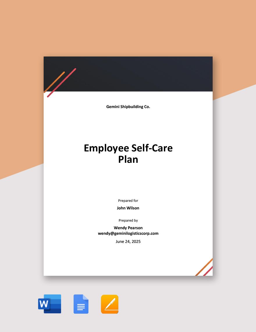 Employee Self Care Plan Template