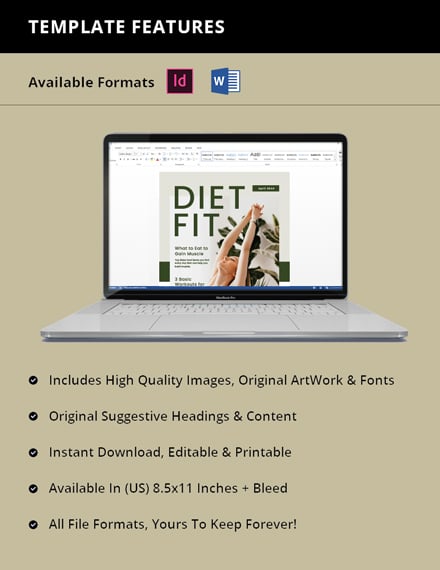 Diet And Fitness Magazine Template Design