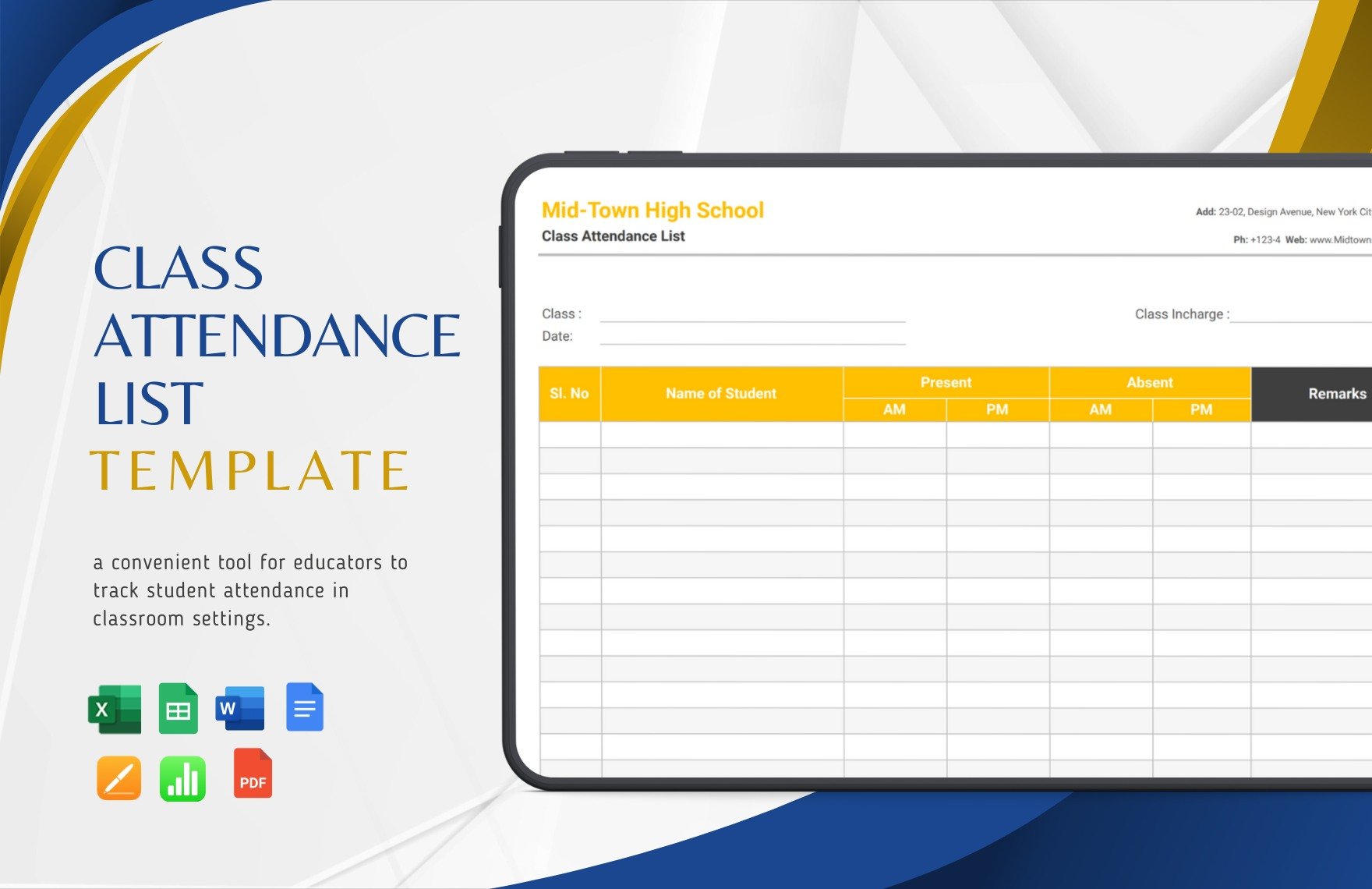 Class Attendance List Template in Word, Google Docs, Excel, PDF, Google Sheets, Apple Pages, Apple Numbers