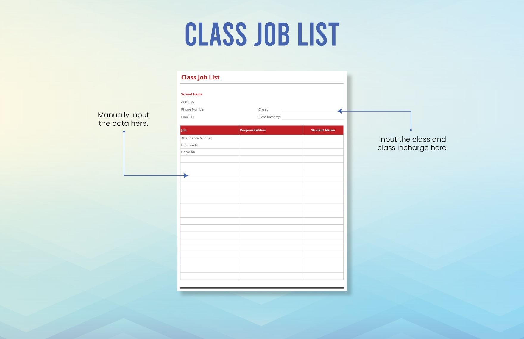 Class Job List Template