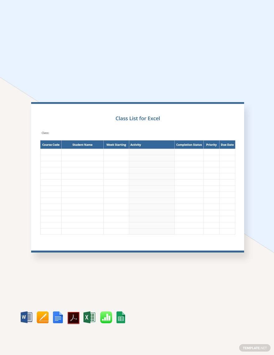 Simple Class List Template in Google Sheets, Word, Excel, Pages, Apple Numbers, PDF, Google Docs - Download | Template.net