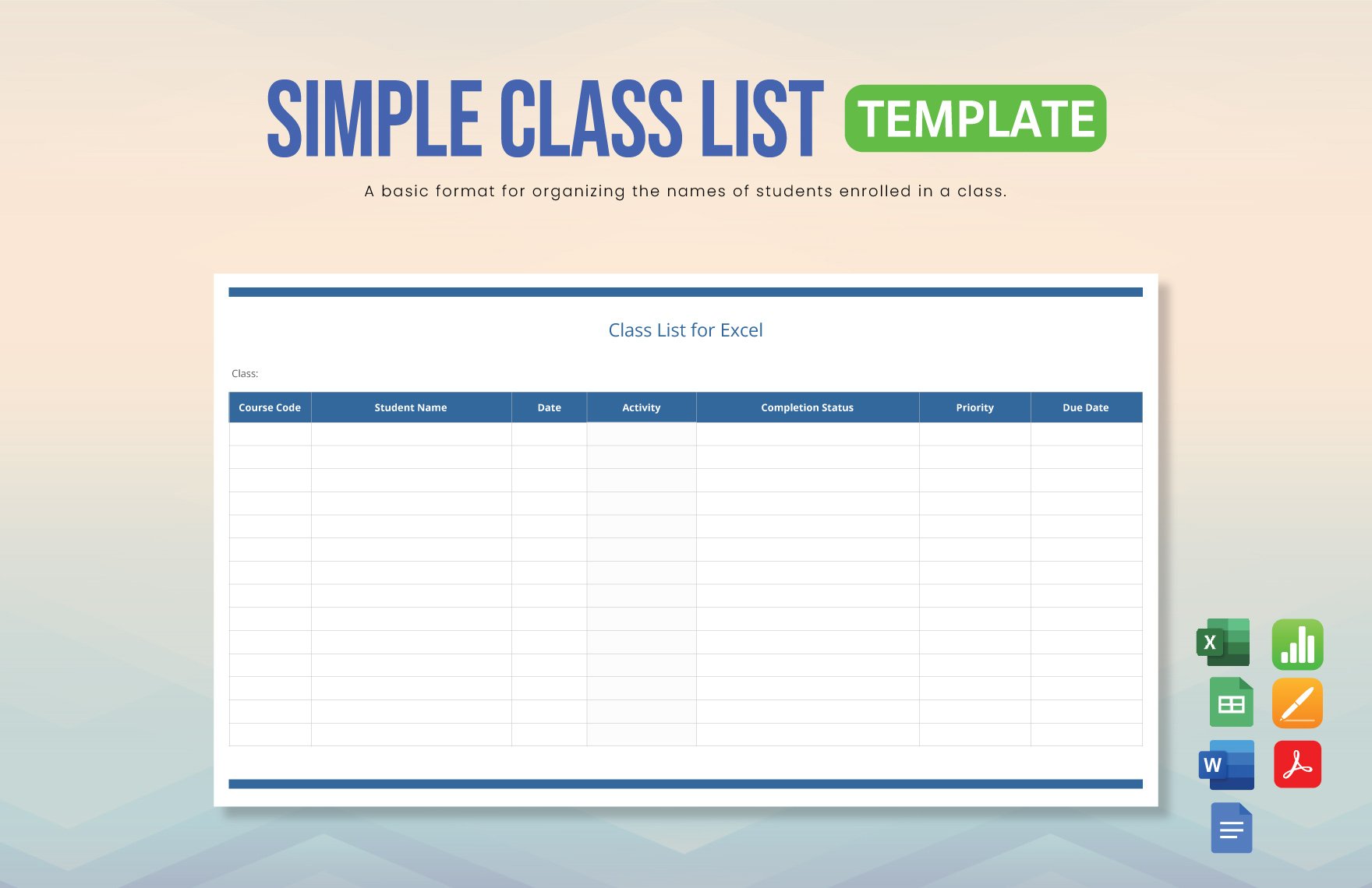 Free Simple Class List Template in Word, Google Docs, Excel, PDF, Google Sheets, Apple Pages, Apple Numbers