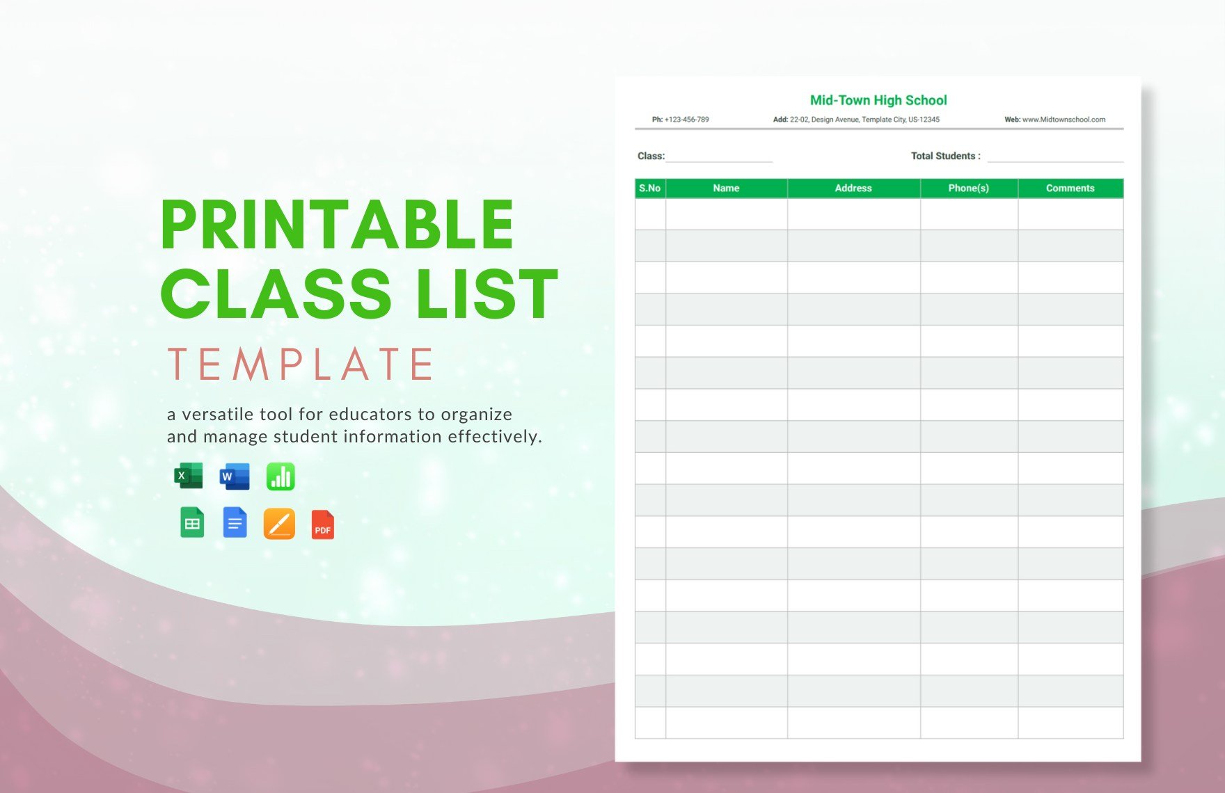 Free Printable Class List Template in Word, Google Docs, Excel, PDF, Google Sheets, Apple Pages, Apple Numbers