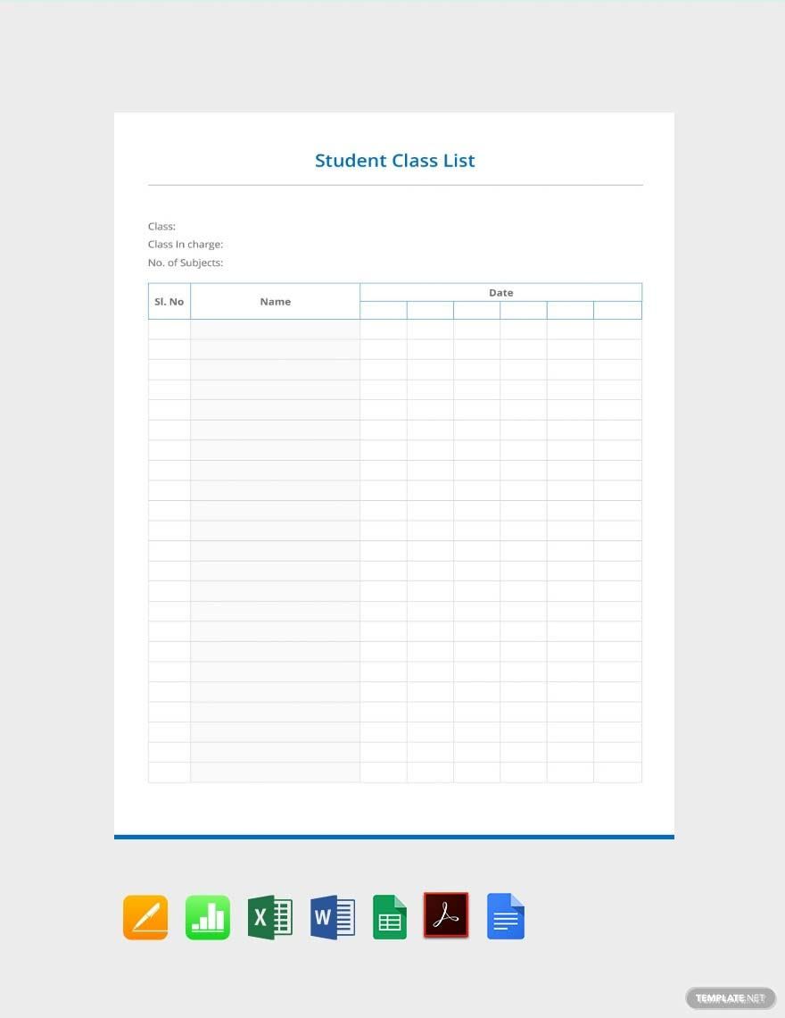 Class List Excel Template Printable Templates