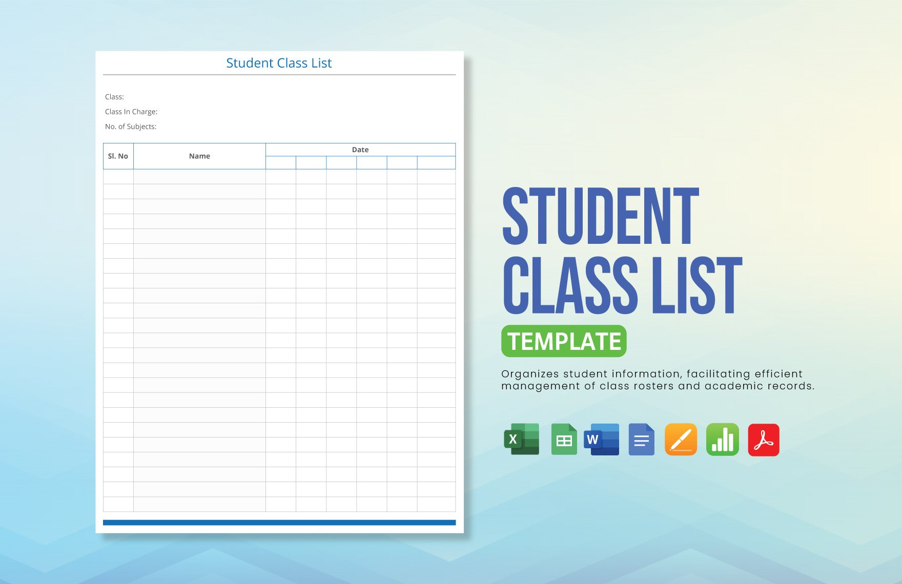 Student Class List Template in Word, Google Docs, Excel, PDF, Google Sheets, Apple Pages, Apple Numbers