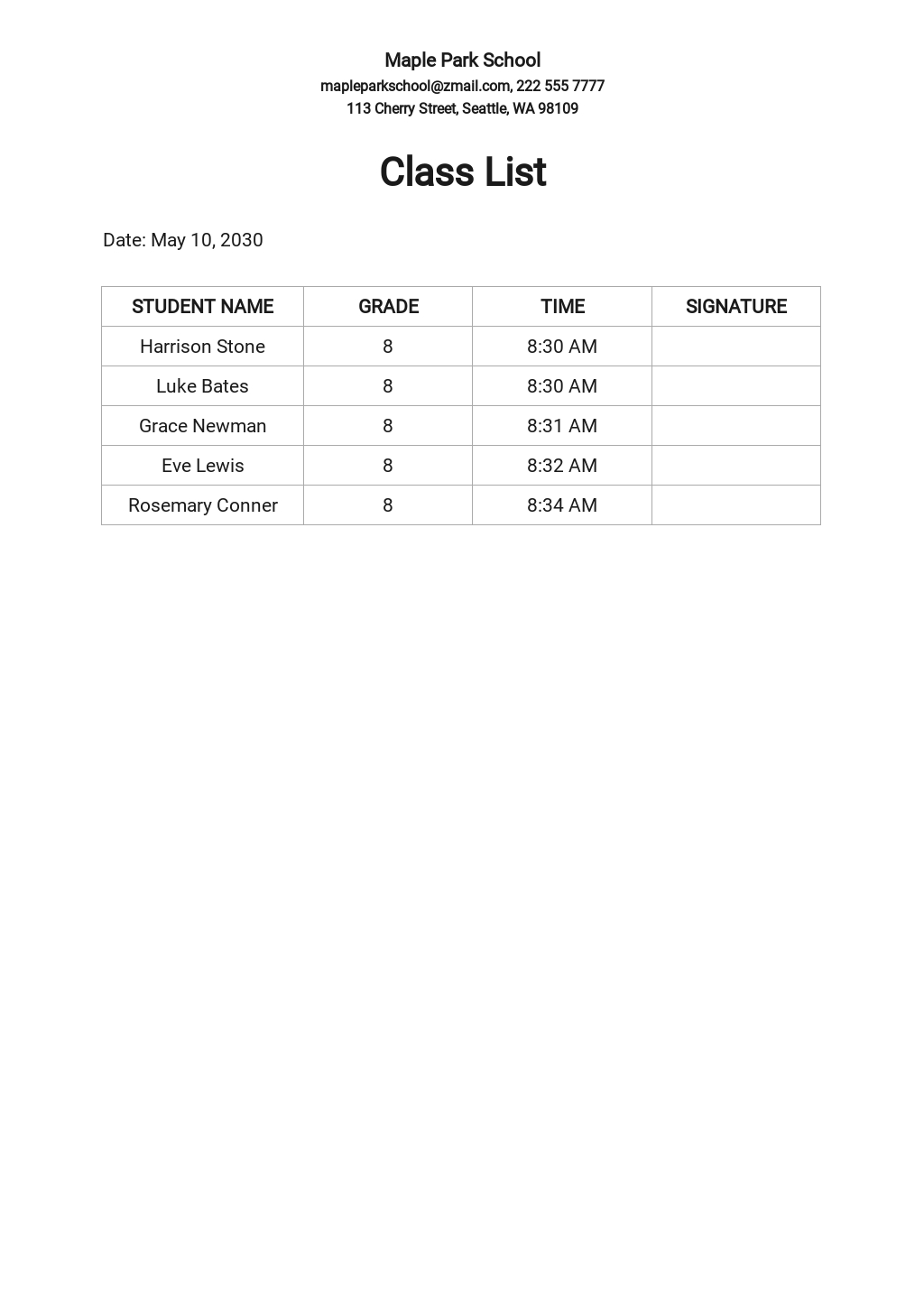 daily class schedule template google docs