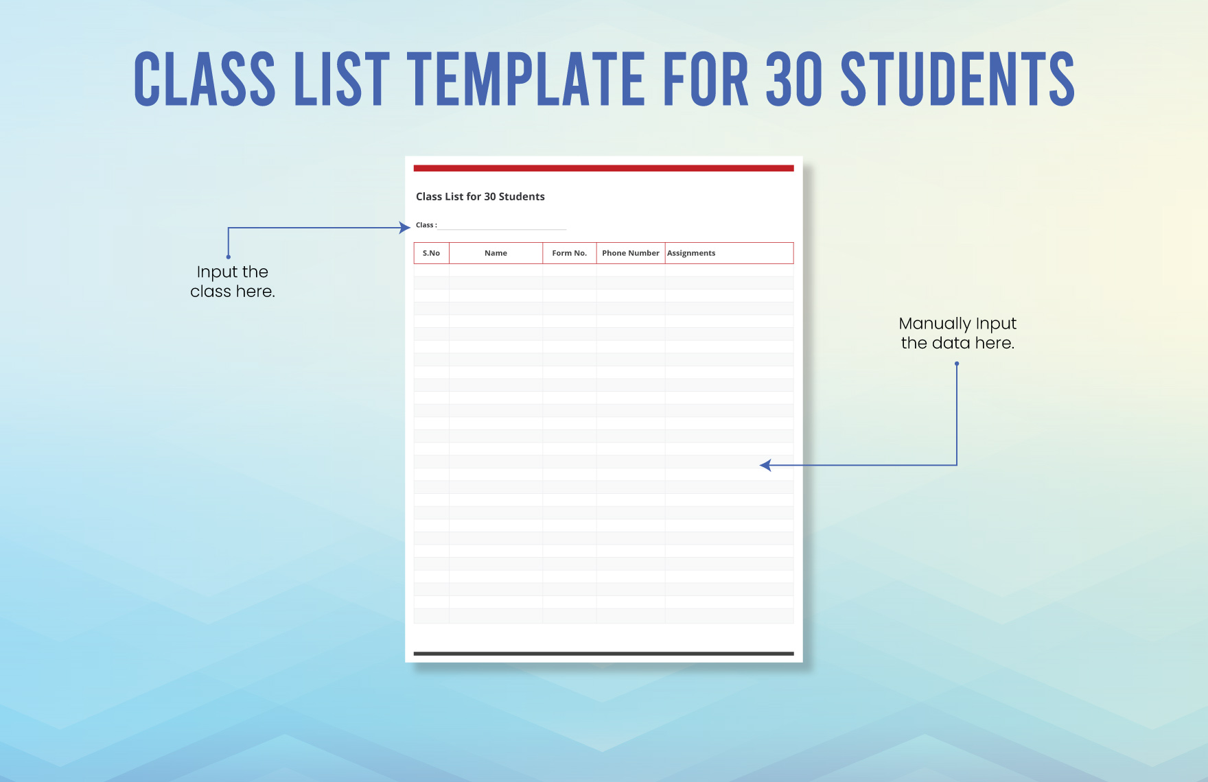 Class List Template For 30 Students