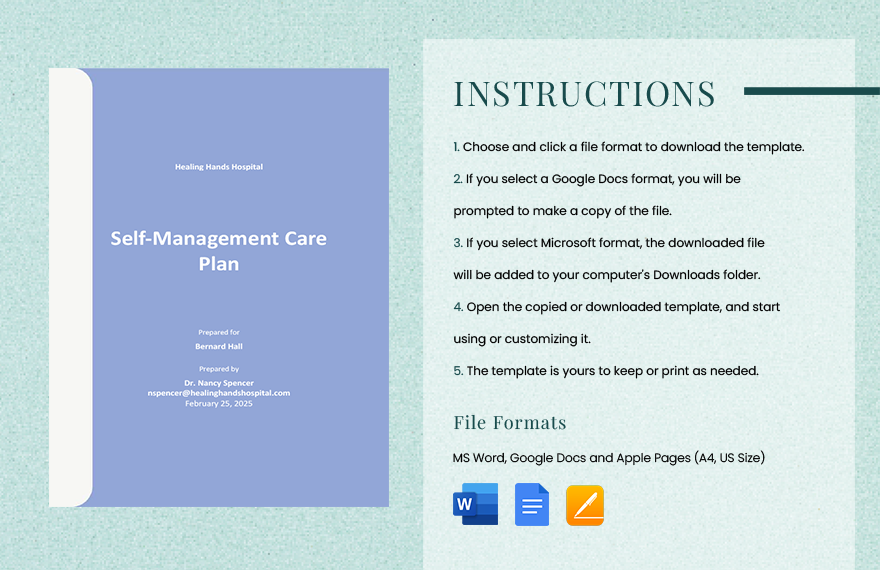 Self Management Care Plan Template