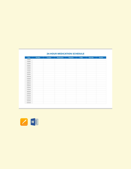 24 Hour Medication Schedule Template Word Apple Pages PDF 