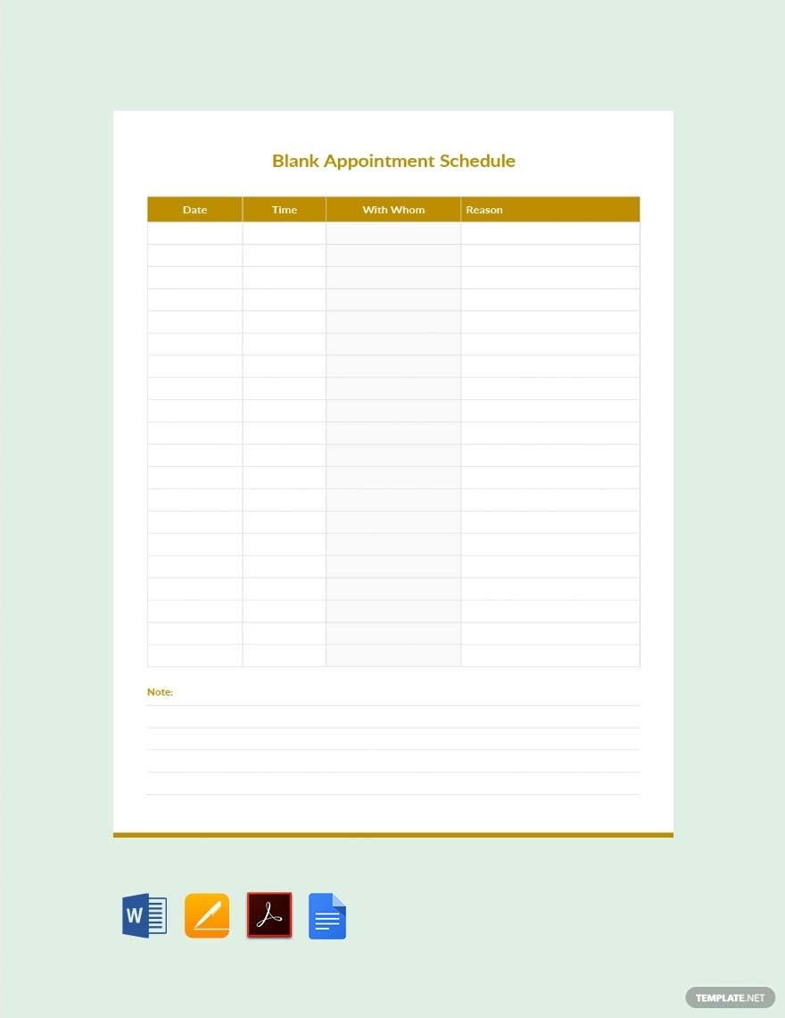 Blank Appointment Schedule Template in Word, Google Docs, PDF, Apple Pages