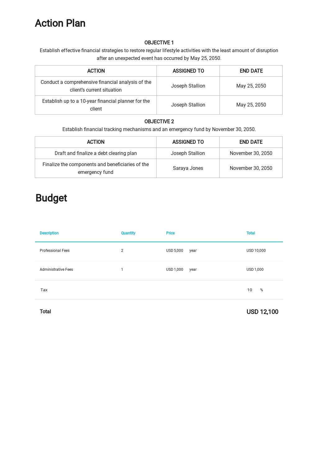 Financial Contingency Plan Template