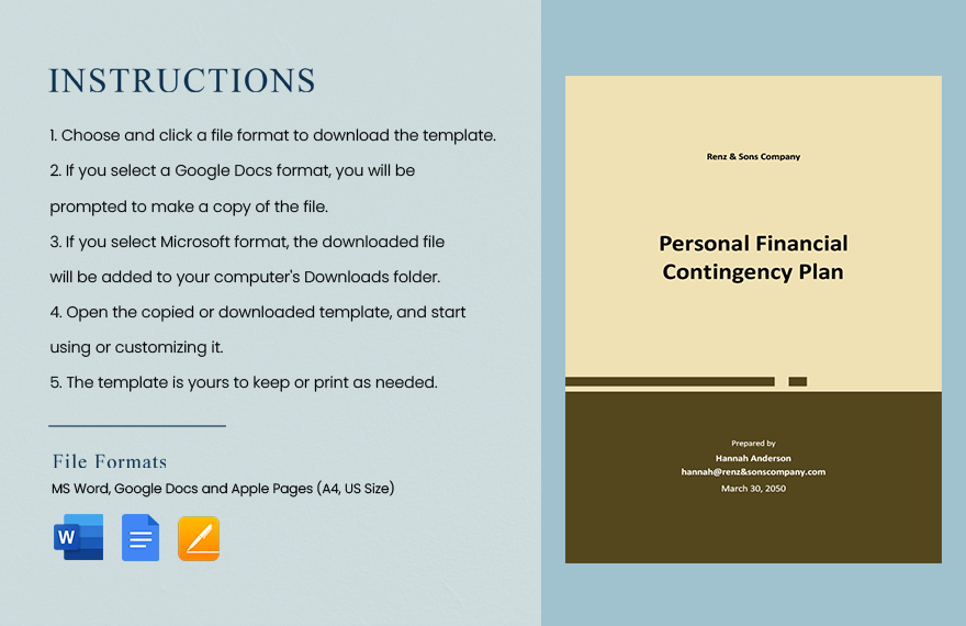 Personal Financial Contingency Plan Template