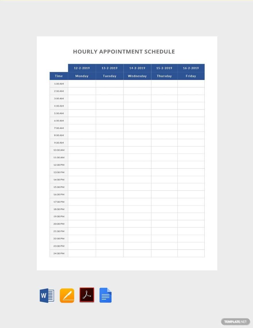 Hourly Appointment Schedule Template