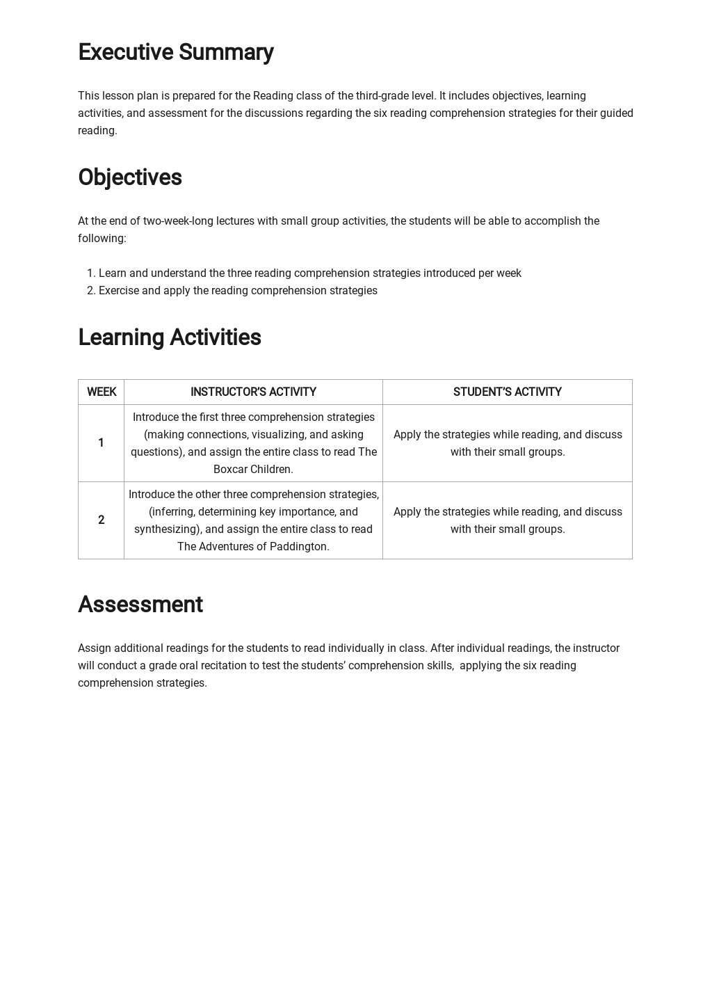 Weekly Guided Reading Lesson Plan Template Google Docs, Word, Apple
