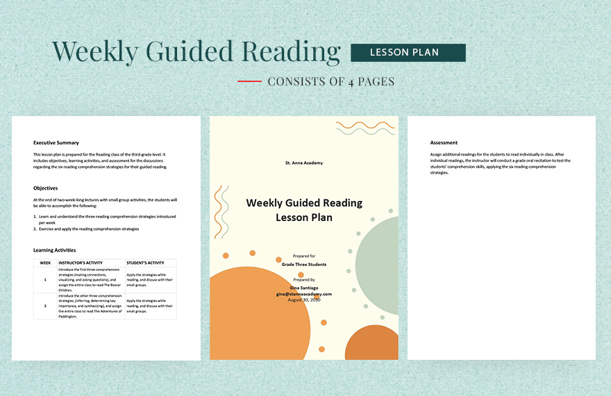 Weekly Guided Reading Lesson Plan Template Download In Word Google 
