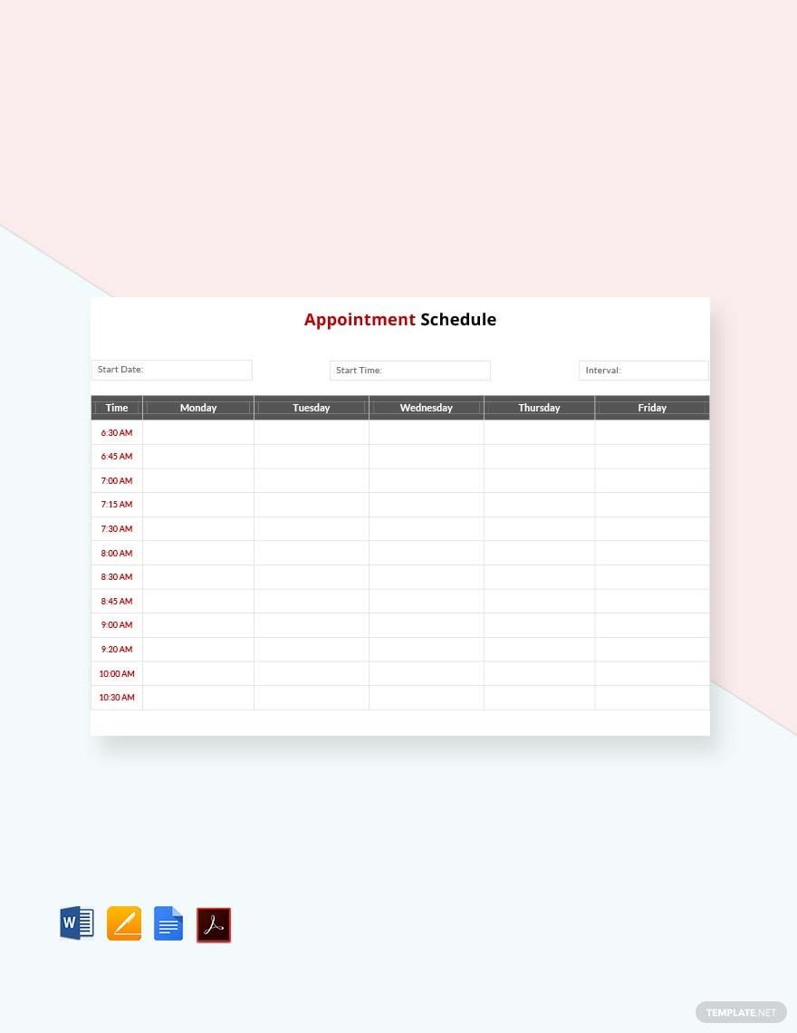 Sample Appointment Schedule Template