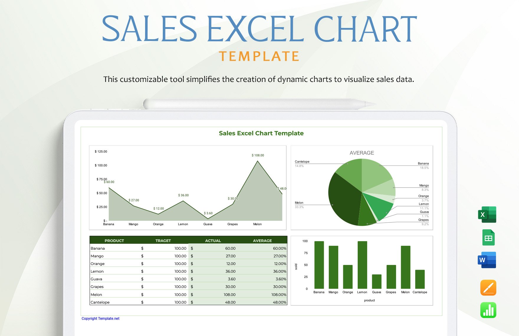 Sales Excel Chart Template in Word, Excel, Google Sheets, Apple Pages, Apple Numbers