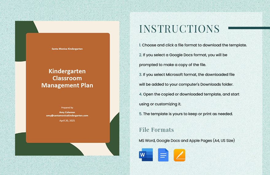 Kindergarten Classroom Management Plan Template