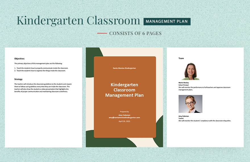 Kindergarten Classroom Management Plan Template