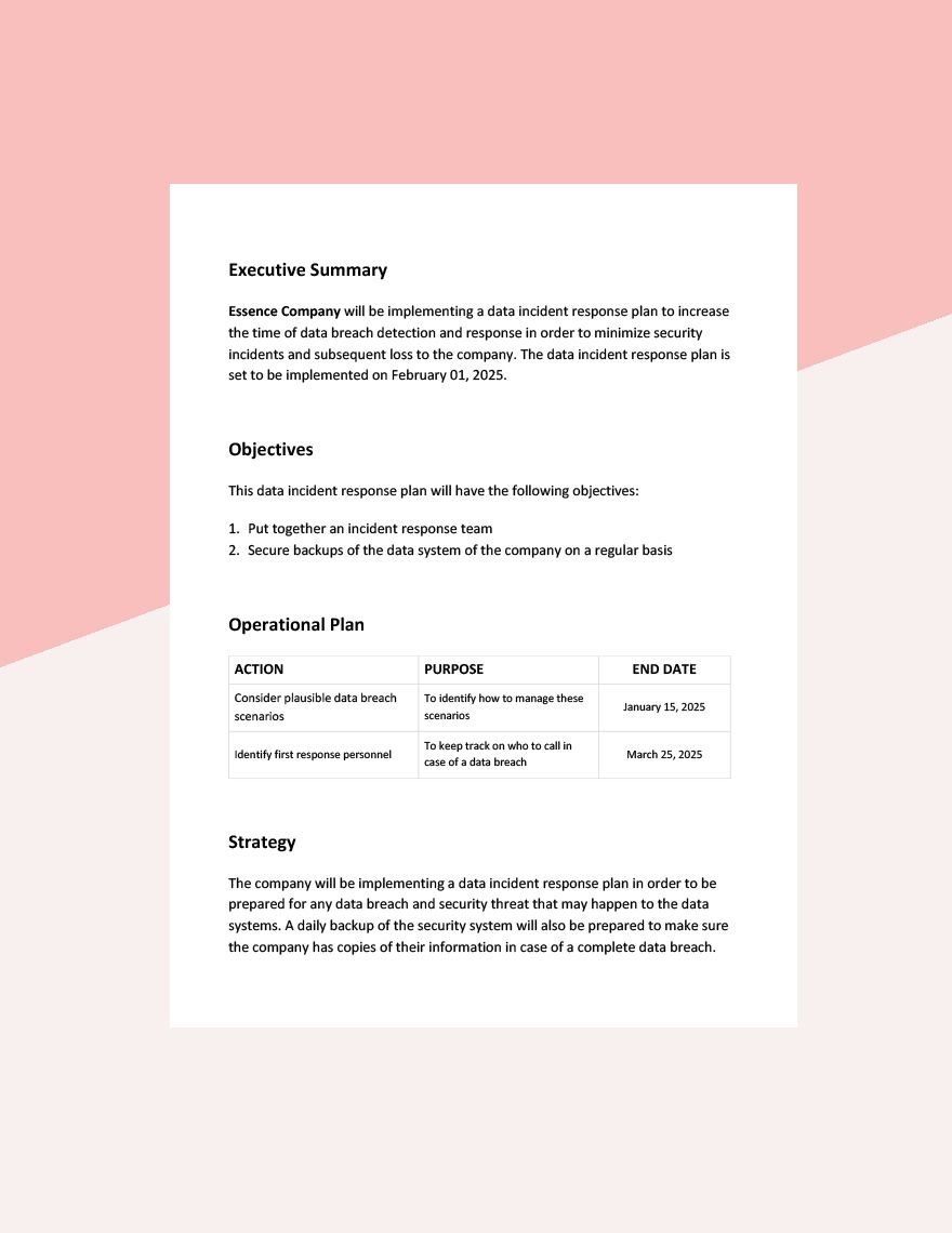  Data Incident Response Plan Template Google Docs Word Apple Pages 