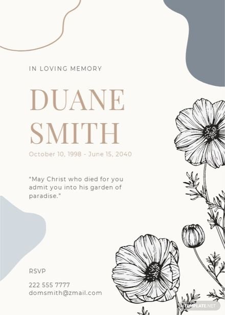 Free Floral Funeral Memorial Card Template