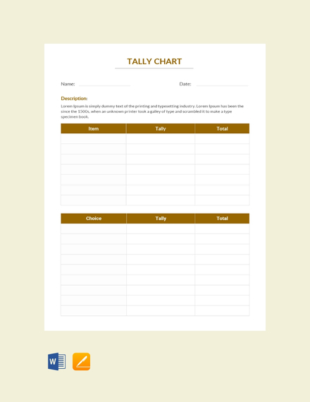 Free Tally Chart Template Word Apple Pages Template Free Tally Chart Template Word Apple Pages Template