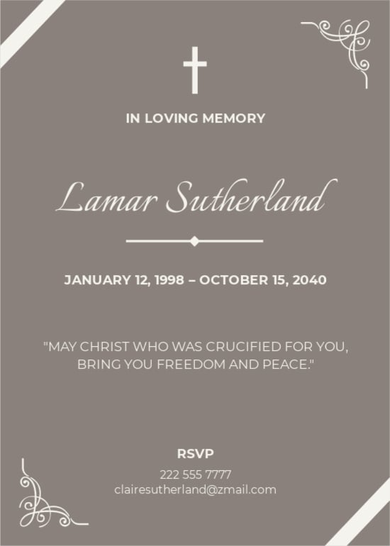Catholic Funeral Memorial Card Template