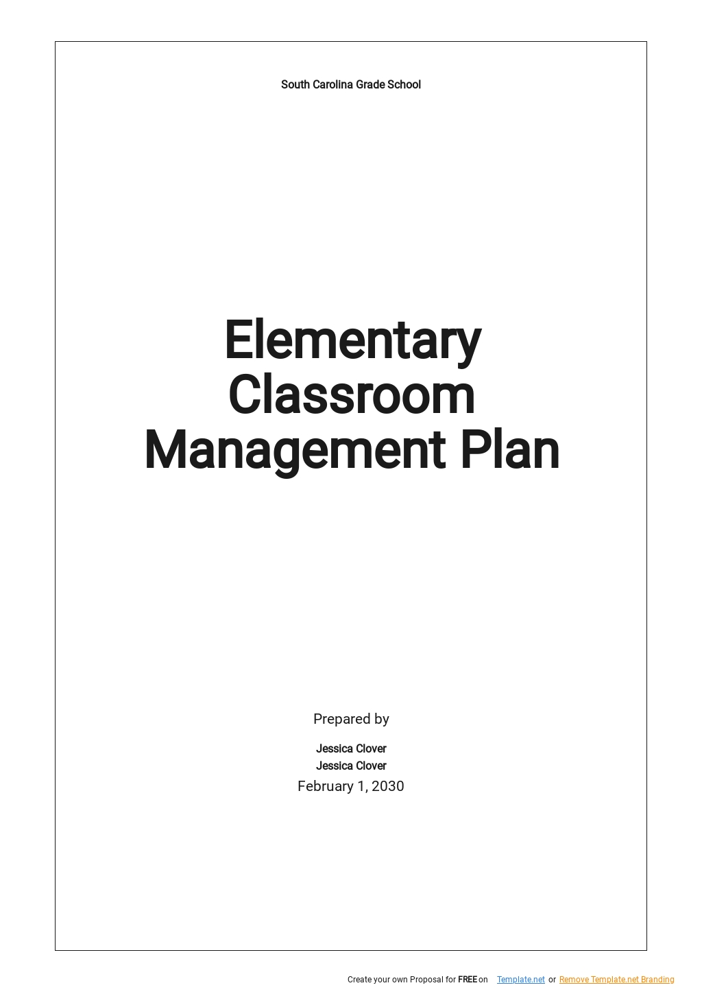 Elementary Classroom Management Plan Template