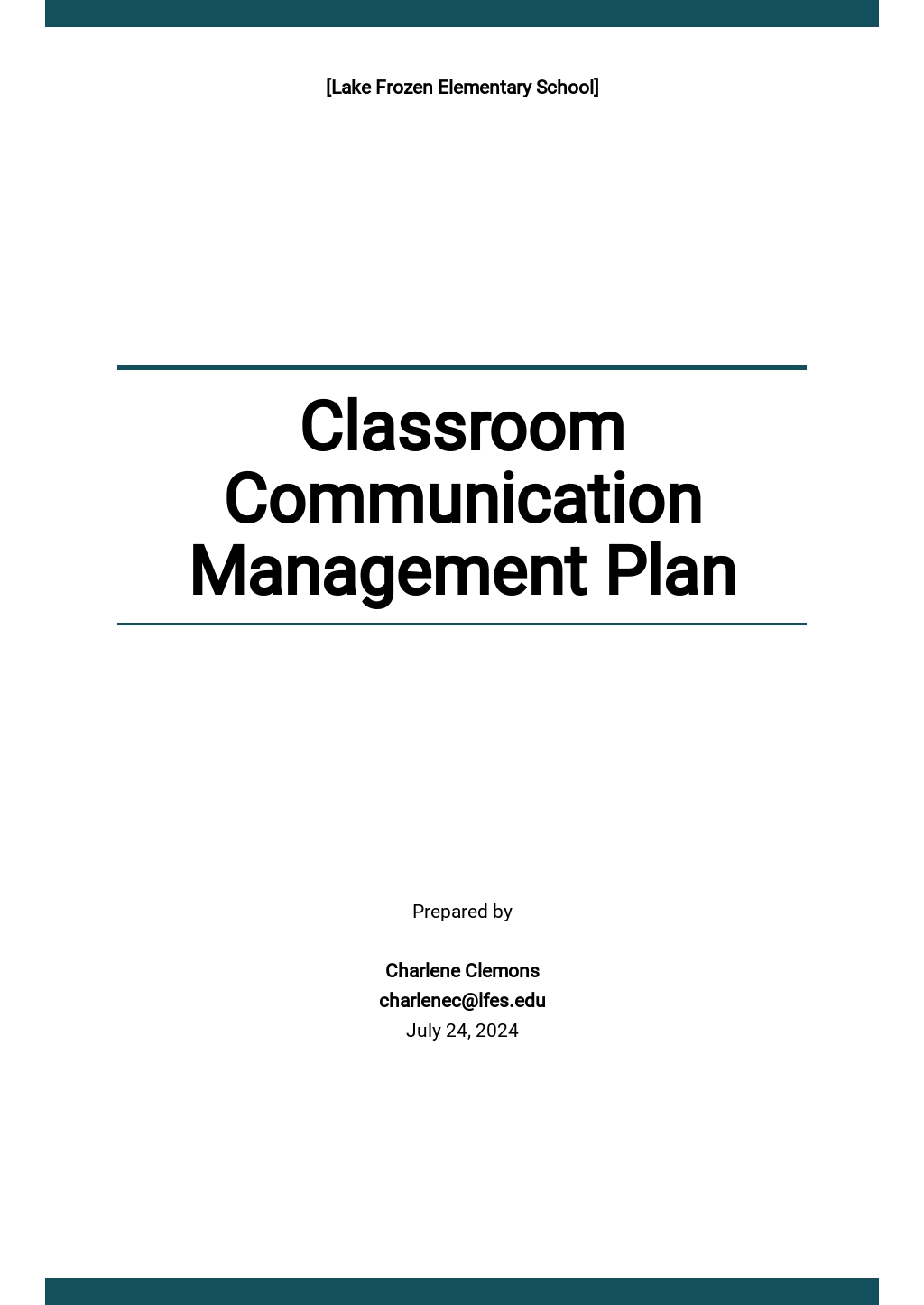 Classroom Communication Management Plan Template