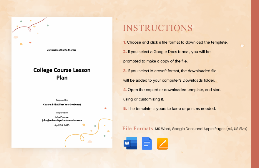 College Course Lesson Plan Template