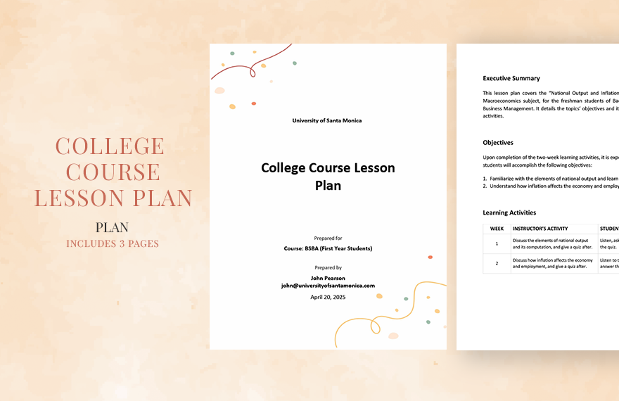 College Course Lesson Plan Template