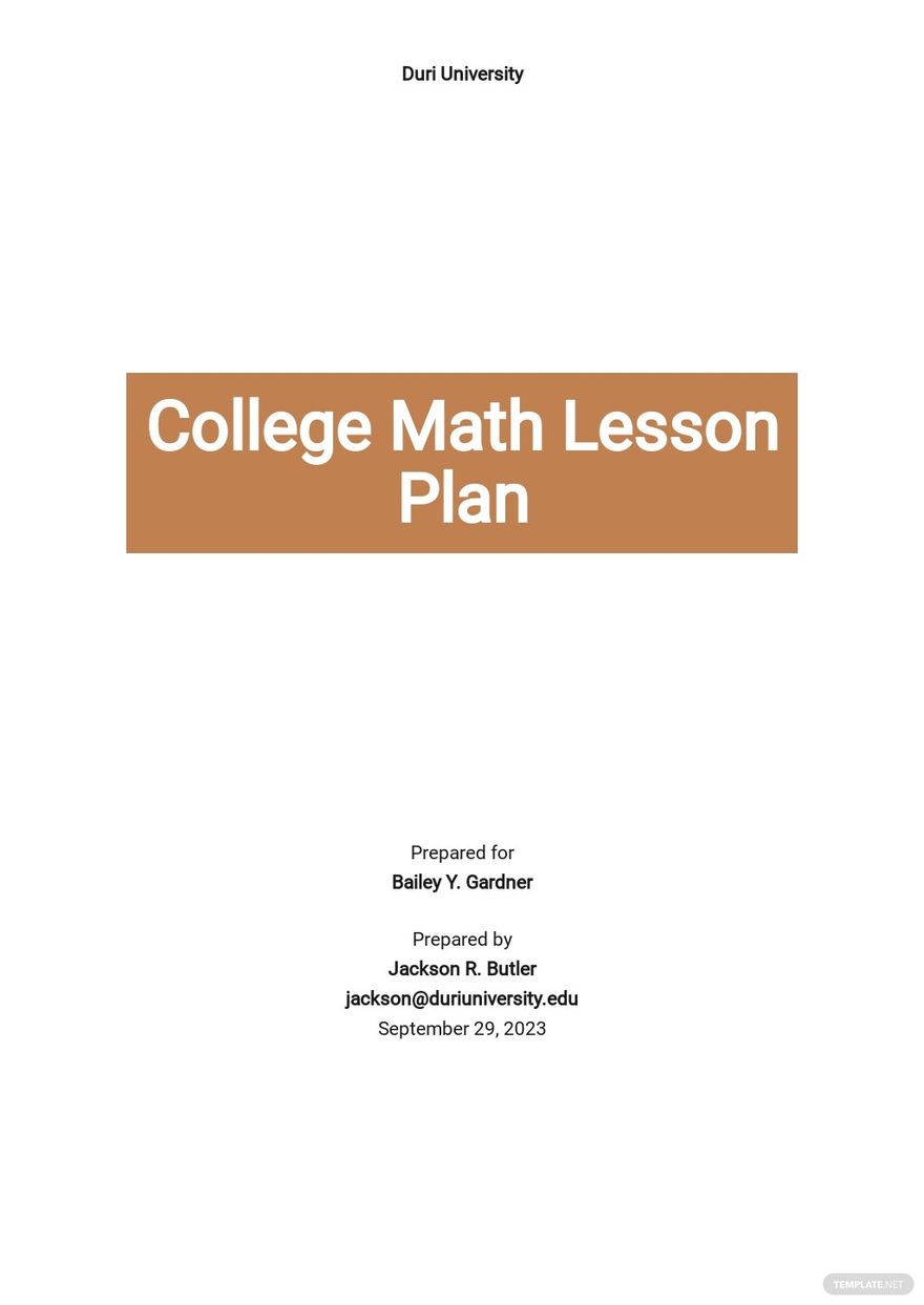 Free Sample College Math Lesson Plan Template