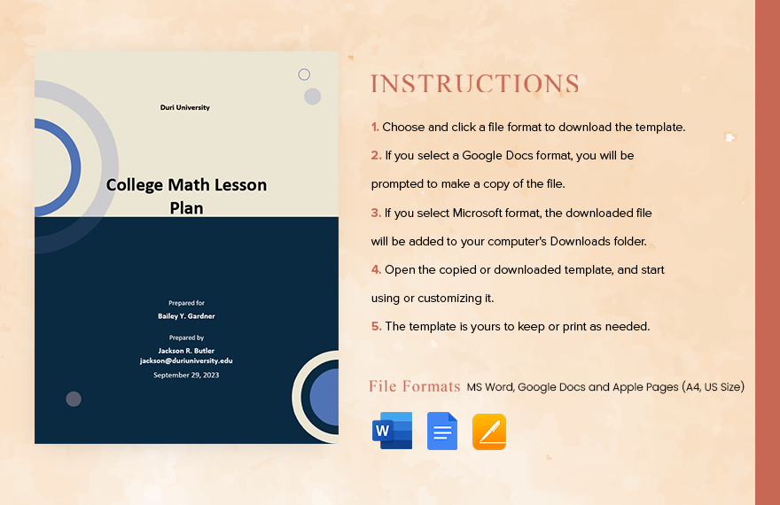 Sample College Math Lesson Plan Template