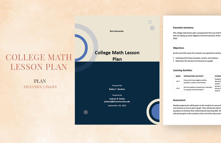 Sample College Math Lesson Plan Template